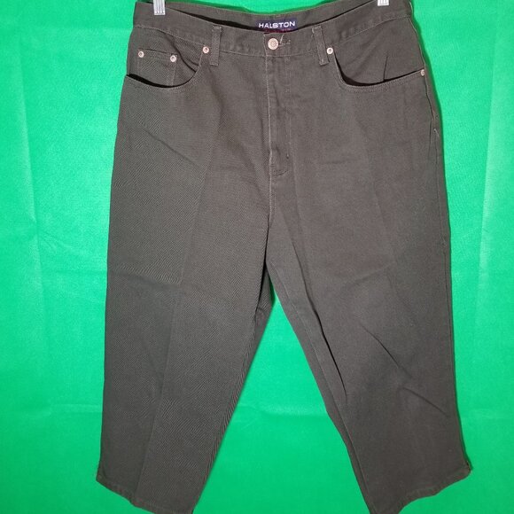 Halston Jeanswear Olive Green Copped Jeans Women's Size 14 Retro Streetwear - Picture 2 of 4